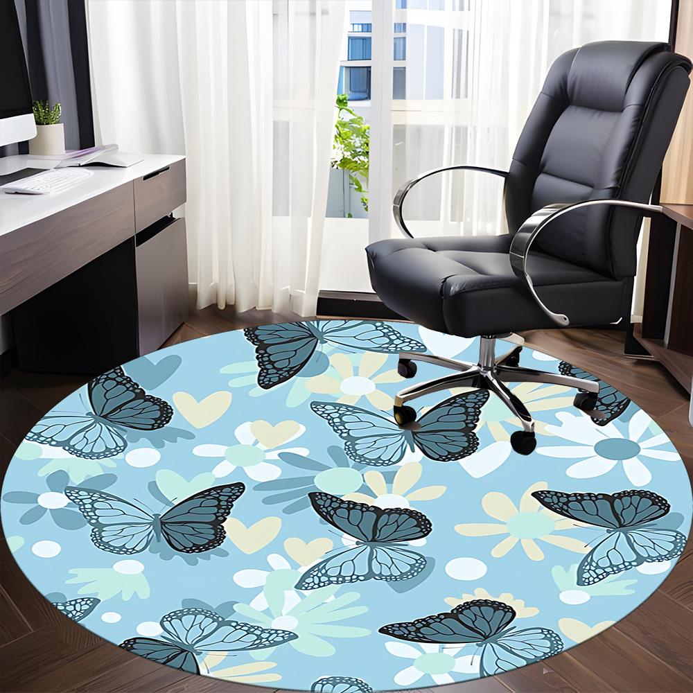 1pc Butterfly FloralChair Carpet for Office, Indoor Non-Slip Washable Polyester Fiber Carpet, Mat For Office, Machine Washable