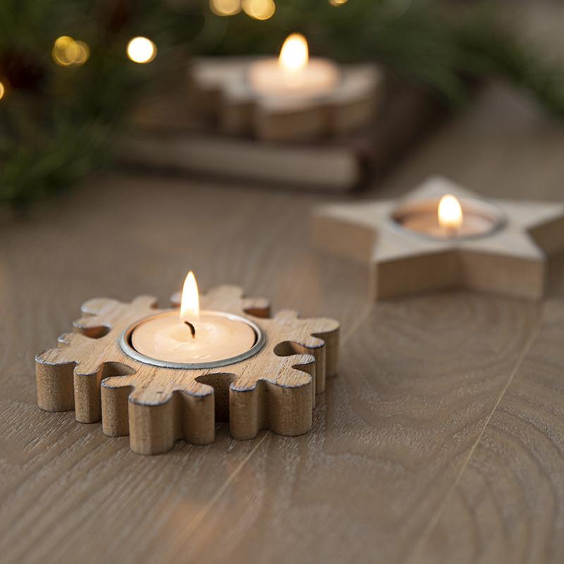 Christmas Tree Candle Holder, Wood Snowflake Centerpiece For Household Table Decor, Xmas Navidad Latest Year Present Idea