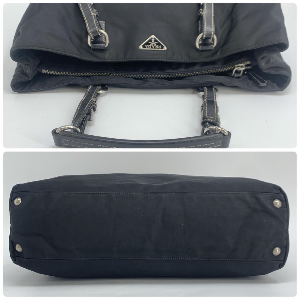 PRADA Tessuto Nylon Hand Tote Bag Shoulder Bag Triangle Logo Plate Silver Hardware Saffiano Leather Black A4 Size