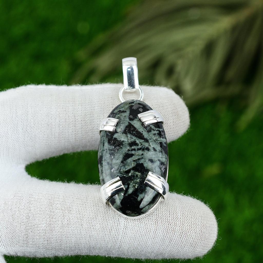 Natural Star Galaxy Gemstone Pendant Handmade 925 Sterling Silver Indian Jewelry