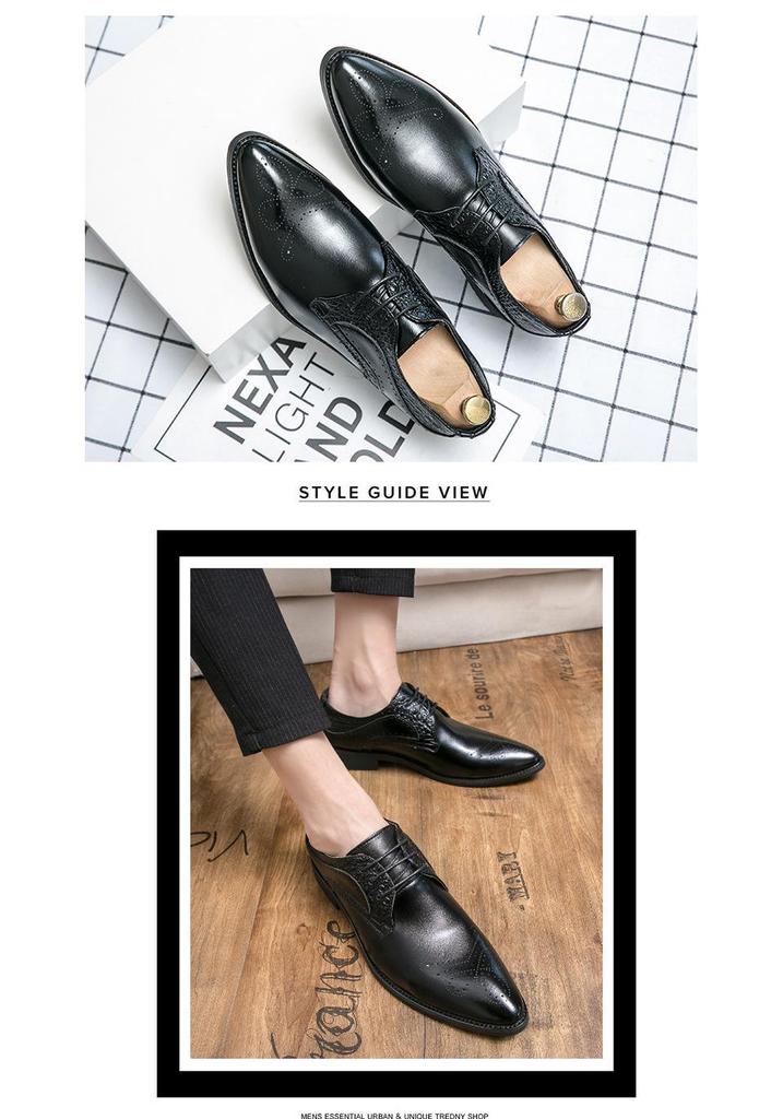 Men's British Style Pointed Toe Leather Brogue Loafers - Formal & Casual Wear