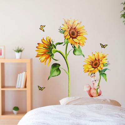 Sonnenblume Schmetterling Eichhörnchen Wandaufkleber für Kinderzimmer Wohnzimmer Schlafzimmer Hintergrundwand Heimdekoration Selbstklebend Abnehmbar