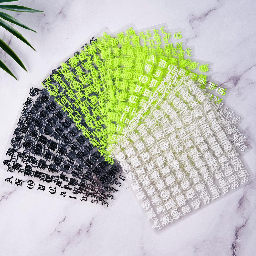 3D Adhesive-Backed Letter Manicure Decorative Sticker Fluorescent Yellow-Green Self-Adhesive Plastic Self-Adhesive Nail Sticker Nude