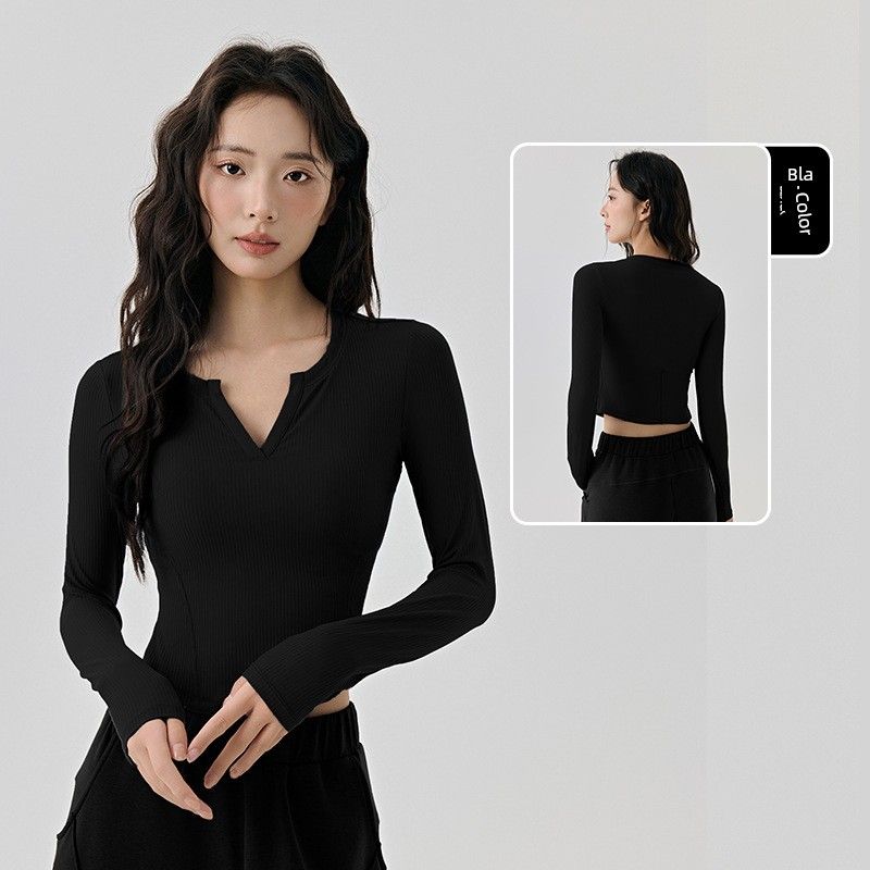 Lu Same Yoga Clothes Long Sleeves Women's Fixed Cup Rib Silm Slim Looking Sports T-Shirt Fitness Pilates Training Wear