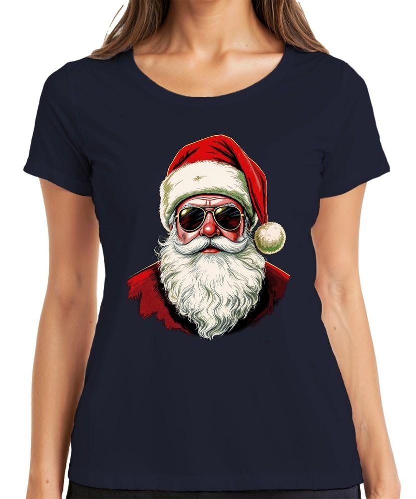 Santa Claus Sunglasses Cool Hipster Retro Vintage Santa Hat Ladies TShirt S
