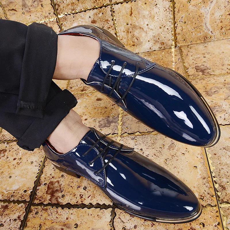 New Men's Business Casual Leather Shoes Spring Patent Leather Pointed Leather Shoes Wedding Party Plus Size Leather Shoes