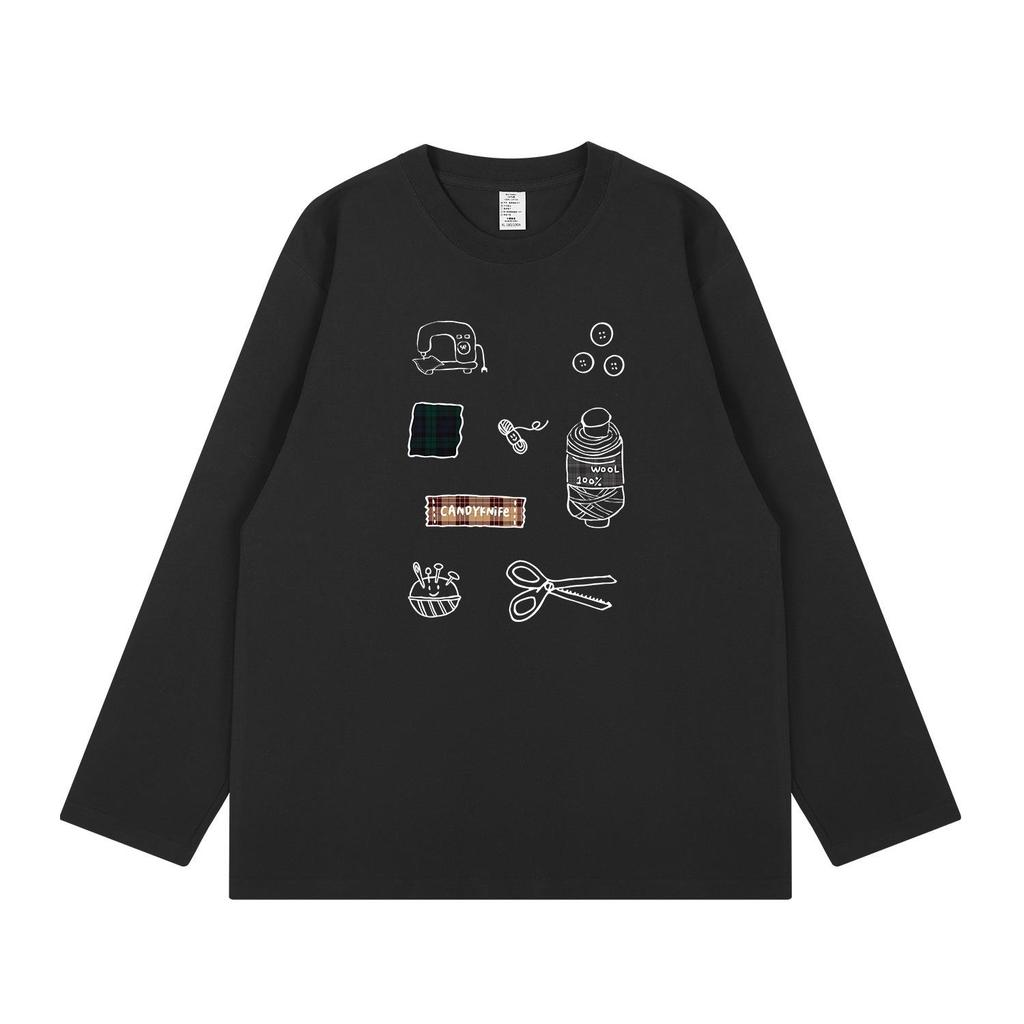 Unisex Korean Style Long Sleeve Cotton T-Shirt with Original Funny Print for Autumn/Winter