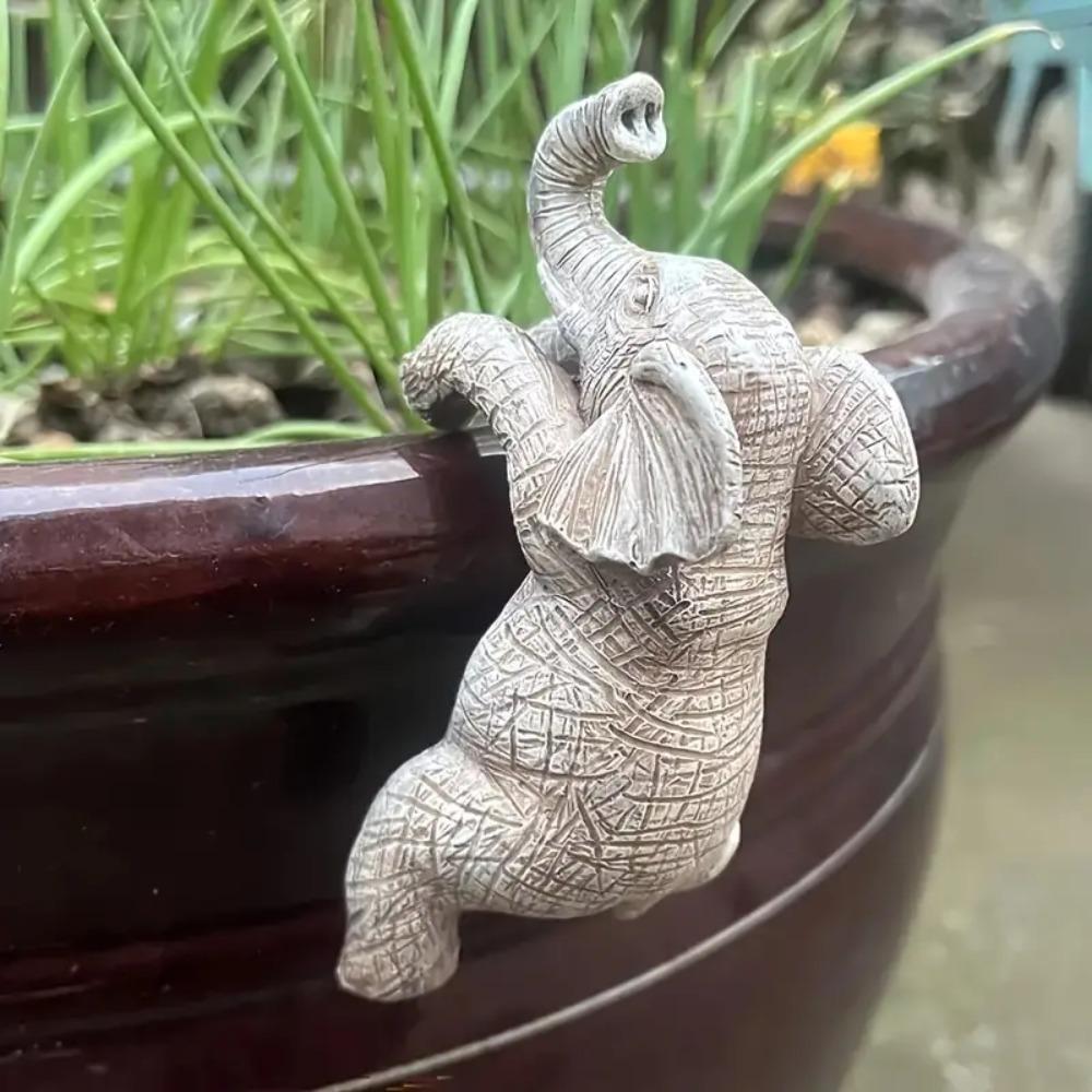 Resin Crafts Cute Elephant Statue Charming Elephant Flower Pot Hugger  Garden Balcony Decor