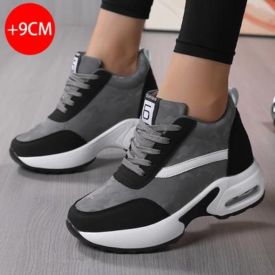 Damen Sneaker mit Luftpolster-Einlegesohle, erhöhte Höhe, Sportschuhe, hoher Schaft, Outdoor-Wanderschuhe