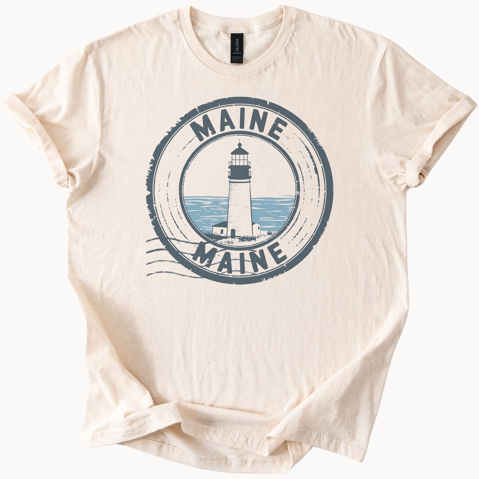 Maine Lighthouse Graphic T Shirt Coastal Ocean Scene Unique Maine State Souvenir Tee Nautical Beach Apparel Gift for Men or 160