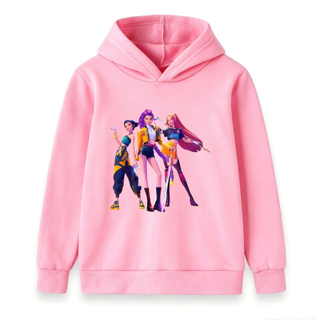 Girls Boys 3 Trendy Anime Girls Graphic Hoodie Casual Long Sleeve Pullover Sweatshirt For Kids Streetwear Hip Hop Style Tops