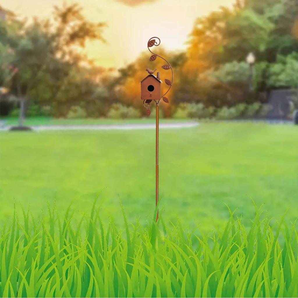 Metal Birdhouse Garden Stake Iron Bird Nest Decor for Yard