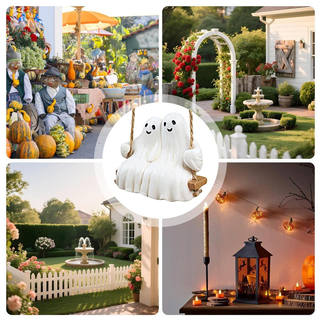 Halloween Geist Geister Ornamente Für Baum Niedlich Ästhetisch Harz Schwingendes Paar Statue Für Küche Ast Haus Rückspiegel