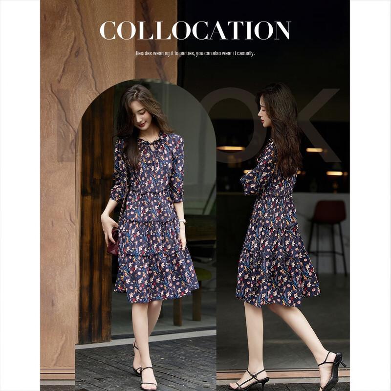 Demana Timeless Bloom 100% Silk Floral Tie-Neck A-Line Dress