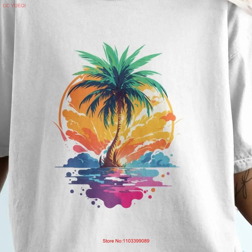 Tropical Palm Tree Sunset T Shirt Beach Vacation Apparel Vintage Unisex Top For Everyday Wear Soft Streetwear Homme