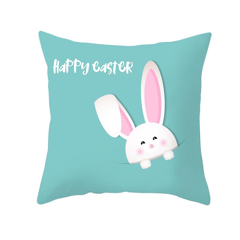 Easter Peach Velvet Cushion Cover Lake Blue Series Rabbit Egg Print Cushion Cover