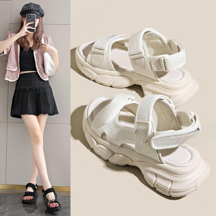 Huge Lightweight~ Open-toed Thick-soled One-word Buckle Sandals Women's 2025 New Summer Casual Thick-heeled Beach Shoes