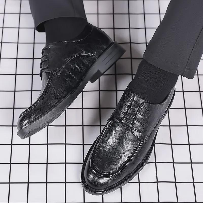Men's Hand-Scratched Leather Shoes for Spring & Autumn - Business, Casual, Wedding, British & Korean Styles