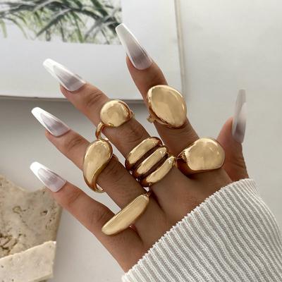 Fashion Women's 6 Piece Ring Set - Ladies Ring Metal Ring Glossy Ring Metal Ring Holiday Gift