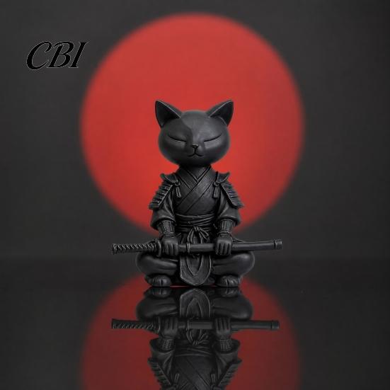 Small Stable Cat Model 3D Printed Knight Figurine, Meditating Desk Decor with Zen Warrior Pose, Artistic Collectible Minimalist Frosted Animal