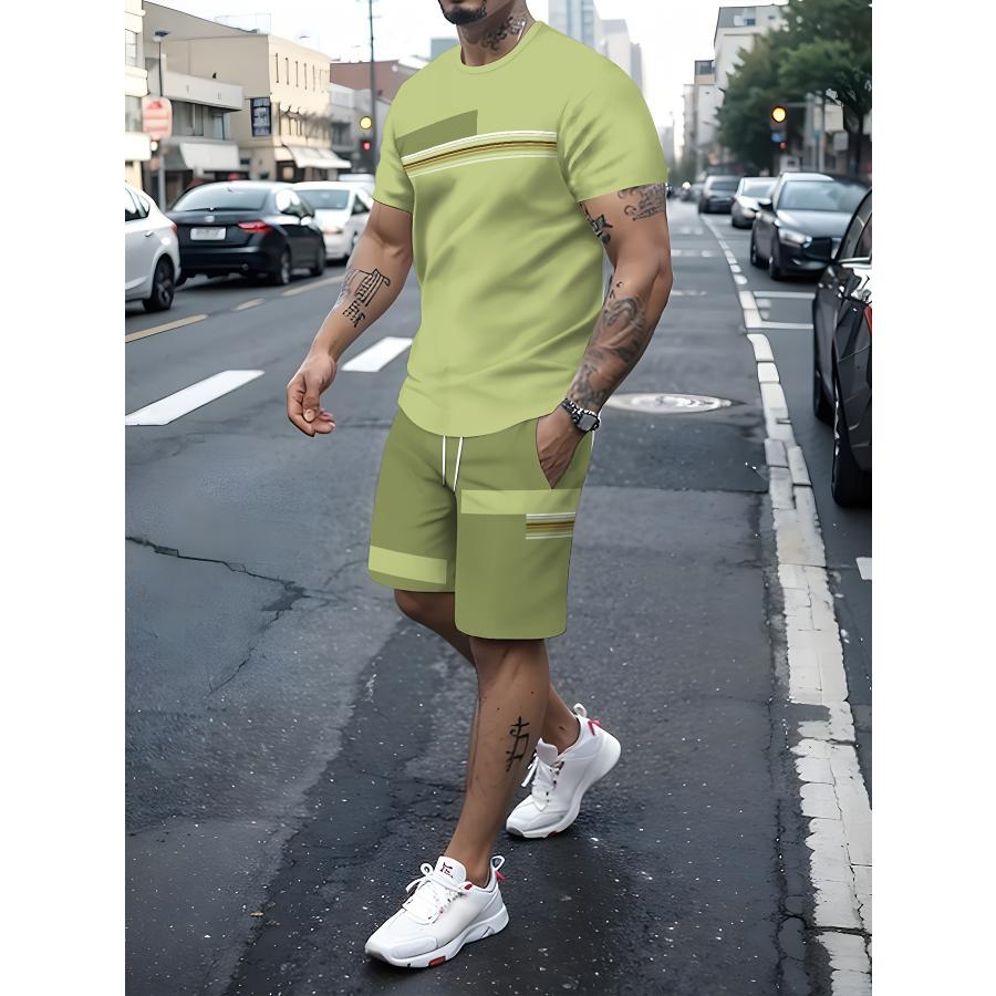 T-shirt da Uomo Manica Corta Pantaloncini Set Due Pezzi Stile Resort Moda Estate Stampa 3D