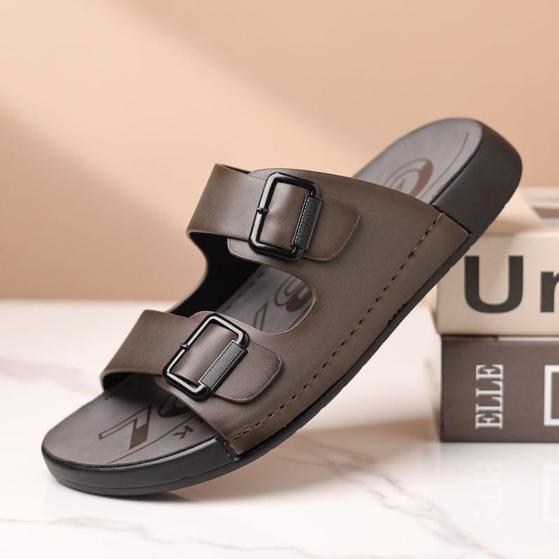 Slippers for Men 2025New Summer Casual Beach Shoes High Quality Cowhide Leather Slippers for Men Comfort Non Slip Flat Slippers