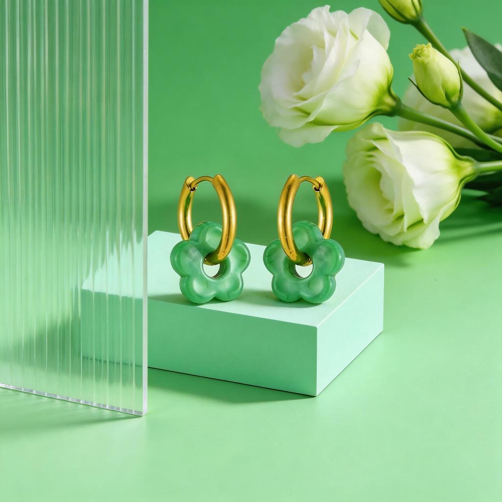 Colorful Small Flower Hoop Earring for Women Girls Stainless Steel Charms Circle Ear Buckle Huggie Earrings Trendy Jewelry Gift