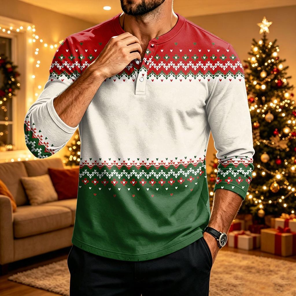 Men's Long Sleeve Shirt Christmas Print Holiday Casual Top