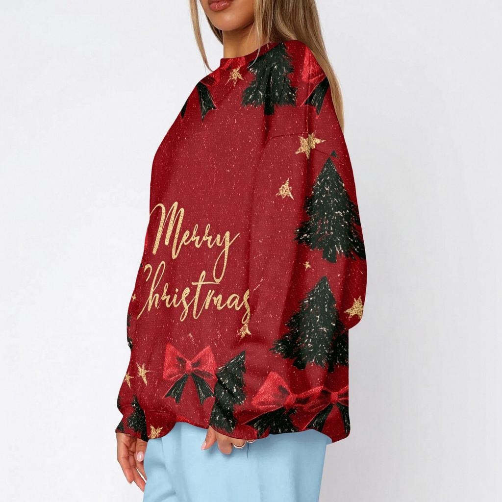 Women's Christmas Print Crewneck Sweatshirt Casual Holiday Pullover Top for Festive Wear