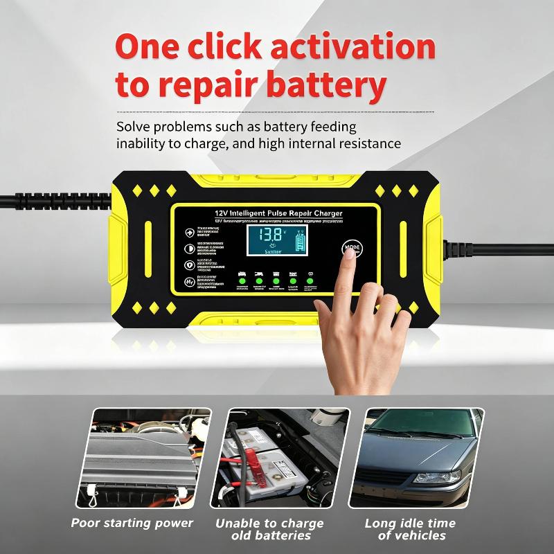 Charger Car And Motorcycle Battery Charging Unit Lead-Acid Battery Repair Lcd Display 6A 12V Intelligent Car Battery