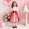 2-8Y Girls' Skirt Love Printed Princess Skirt Mesh Flying Sleeves Puffy Skirt Sweet Fashion Long Skirt