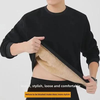 Men's Winter Lamb Fleece Thickened Sweatshirt - Casual Round Neck Warm Top