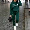 Burgundy Simple Hooded Sweater Corset Sweatpants Casual Two-piece Suit Women