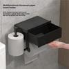 ABKY-Bathroom Organizer For Essentials-1Pc Sleek Black Wall-Mounted Toilet Paper Holder With Shelf-No-Drill Installation