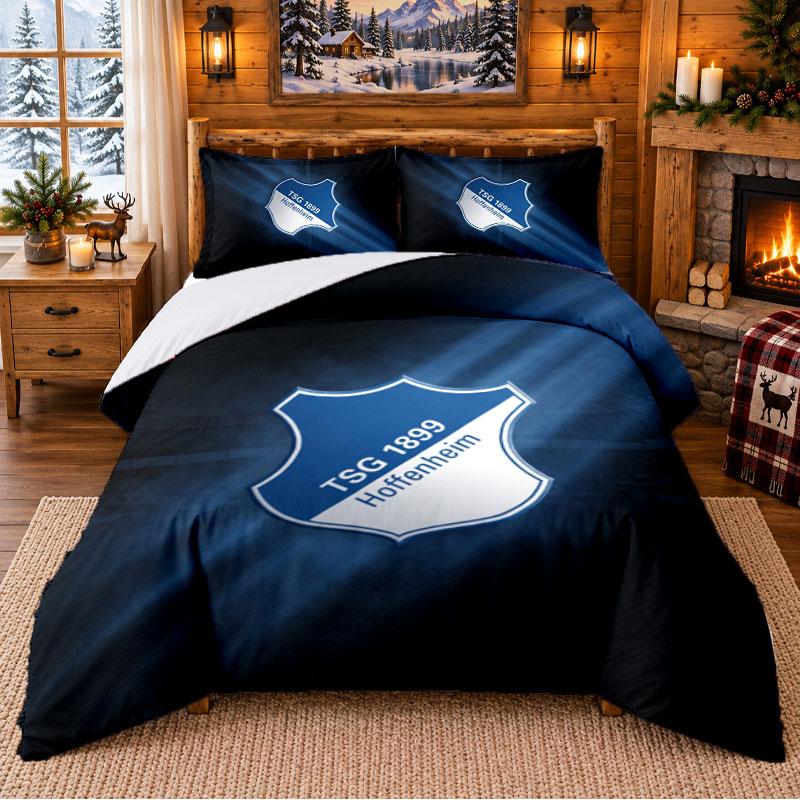 Ensemble de literie imprimé 3 pièces Motif TSG Hoffenheim FC Drap de lit Taie d'oreiller Pour la décoration de la chambre