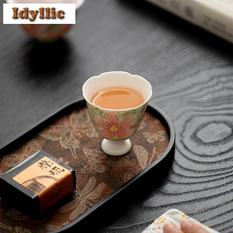 2 Stück/Los Handbemalte Monet-Garten Hoher Fuß Teetasse Boutique Teeschale Tasse Teeverkostung Duftbecher Chazhan Meistertassen Café 80ml