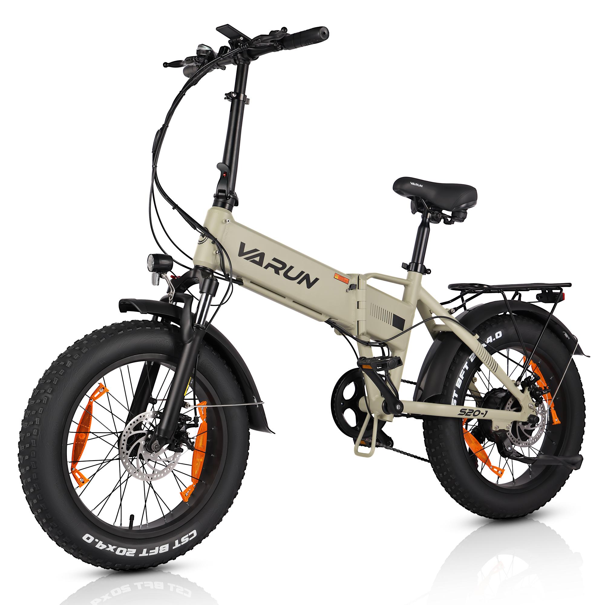 VARUN S20-1 Faltbares Elektrofahrrad 20 Zoll Fat Tire Fahrrad mit 48V13AH Akku khaki