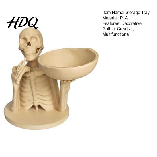 Festival Atmosphere Prop 3D Printed Skeleton Storage Tray Decorative Skull Desktop Organizer for Keys Jewelry Display Dish and Jewelry Unique Gothic