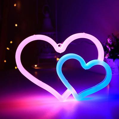 LED Neon Design Light Cross-border Christmas Gift Rainbow USB Decoration Small Night Light Dual Love Pink Cute Colored Light