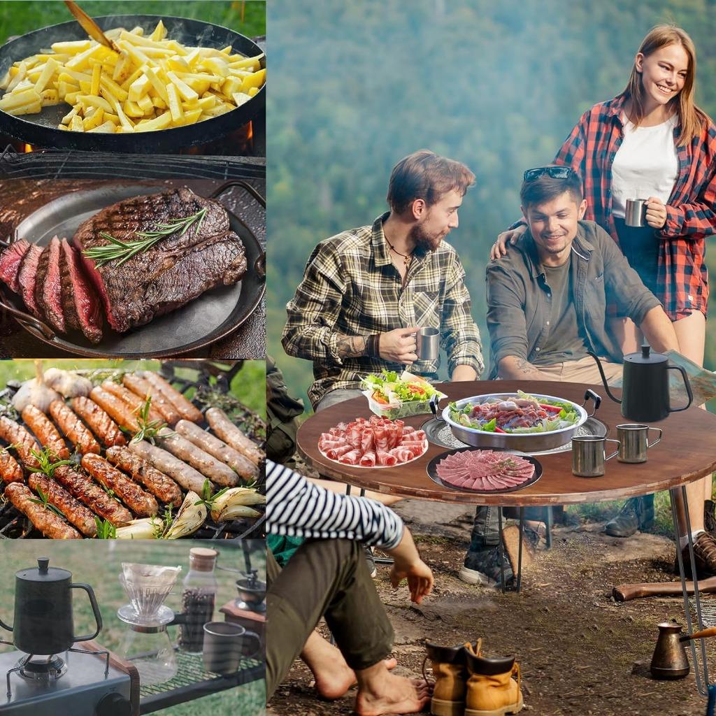 Portable Folding Stove Table, Camping Round Tea Table, For Barbecue Outdoor Picnics