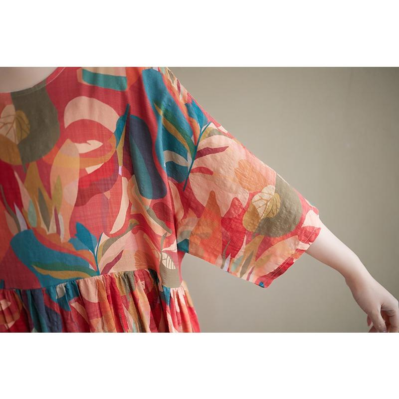 DIMANAF Neu 2026 Sommer Strand Damen Übergröße Vintage Dame Langes Kleid Locker Übergröße Maxi Blumenmuster Baumwolle Sommerkleid