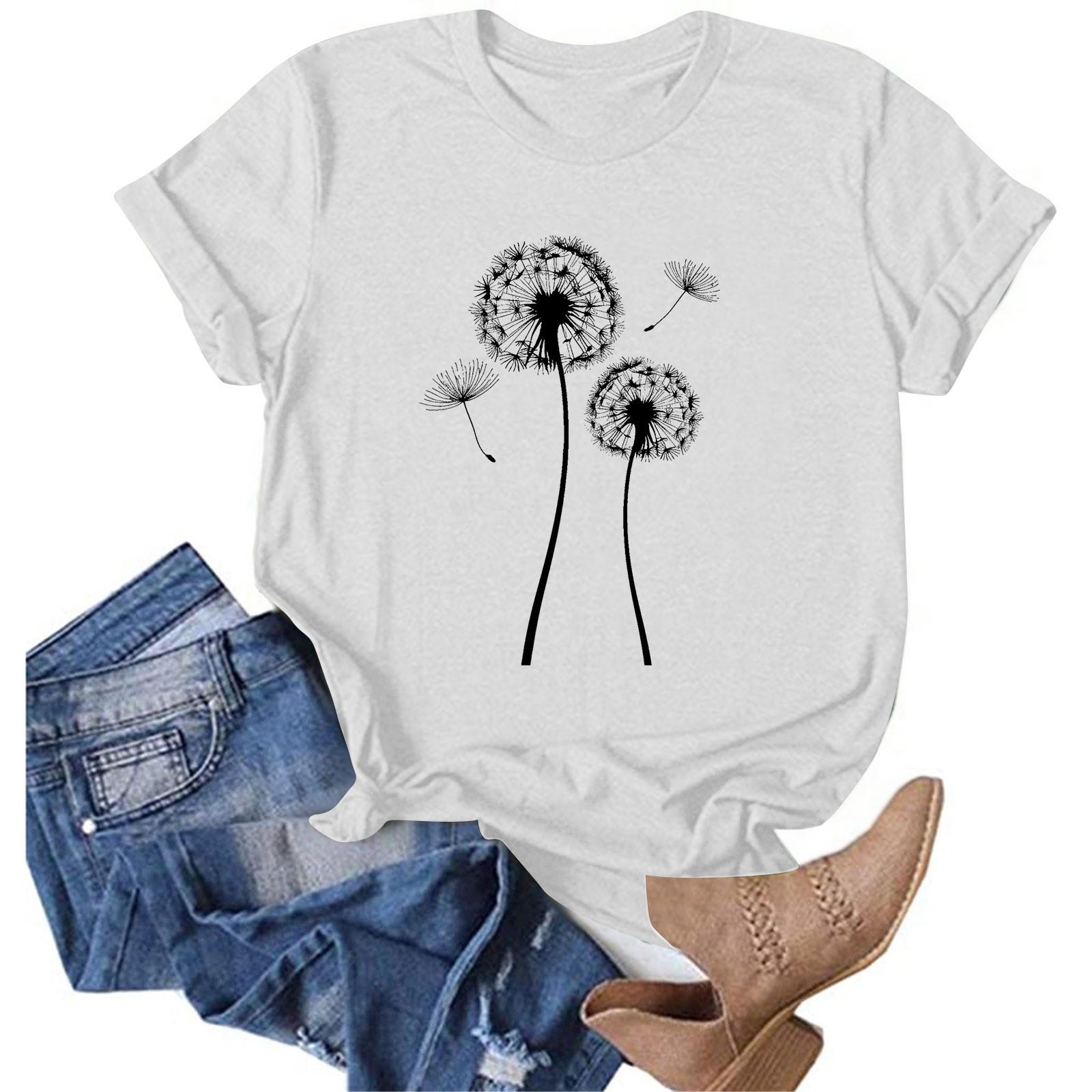 

Женская повседневная футболка с круглым вырезом и коротким рукавом с принтом XL белый