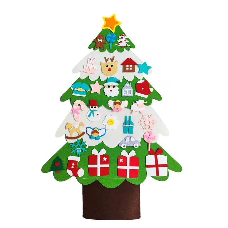 DIY Felt Christmas Tree Child Educational Toy Wall Hanging Artificial Xmas Tree with Santa Claus Snowflakes Kid New Year Gift