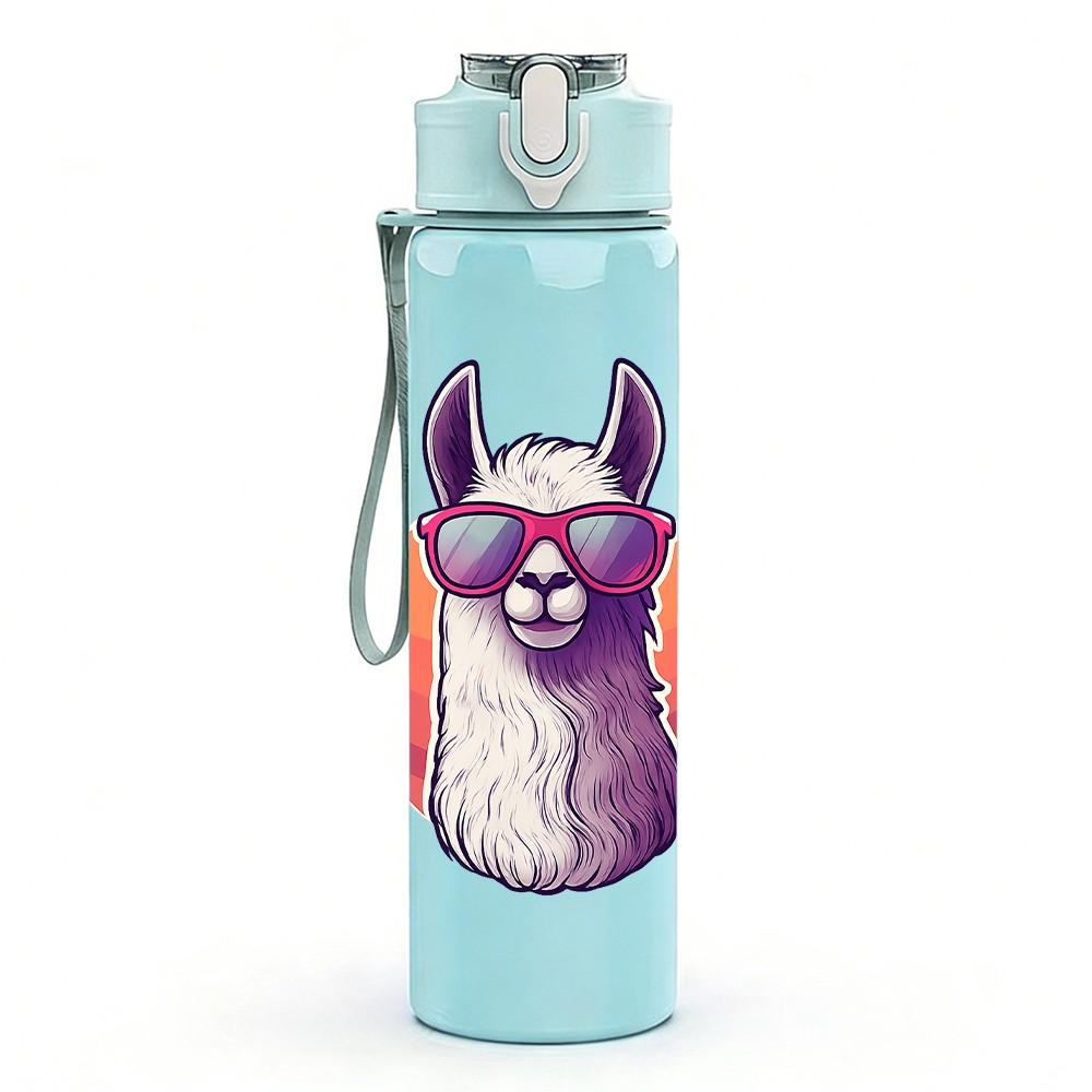 1PC Sunglasses Purple Llama 750ml Color Plastic Sports Water Bottle Leakproof Flip Straw Lid Suitable for Sports Office Home Use