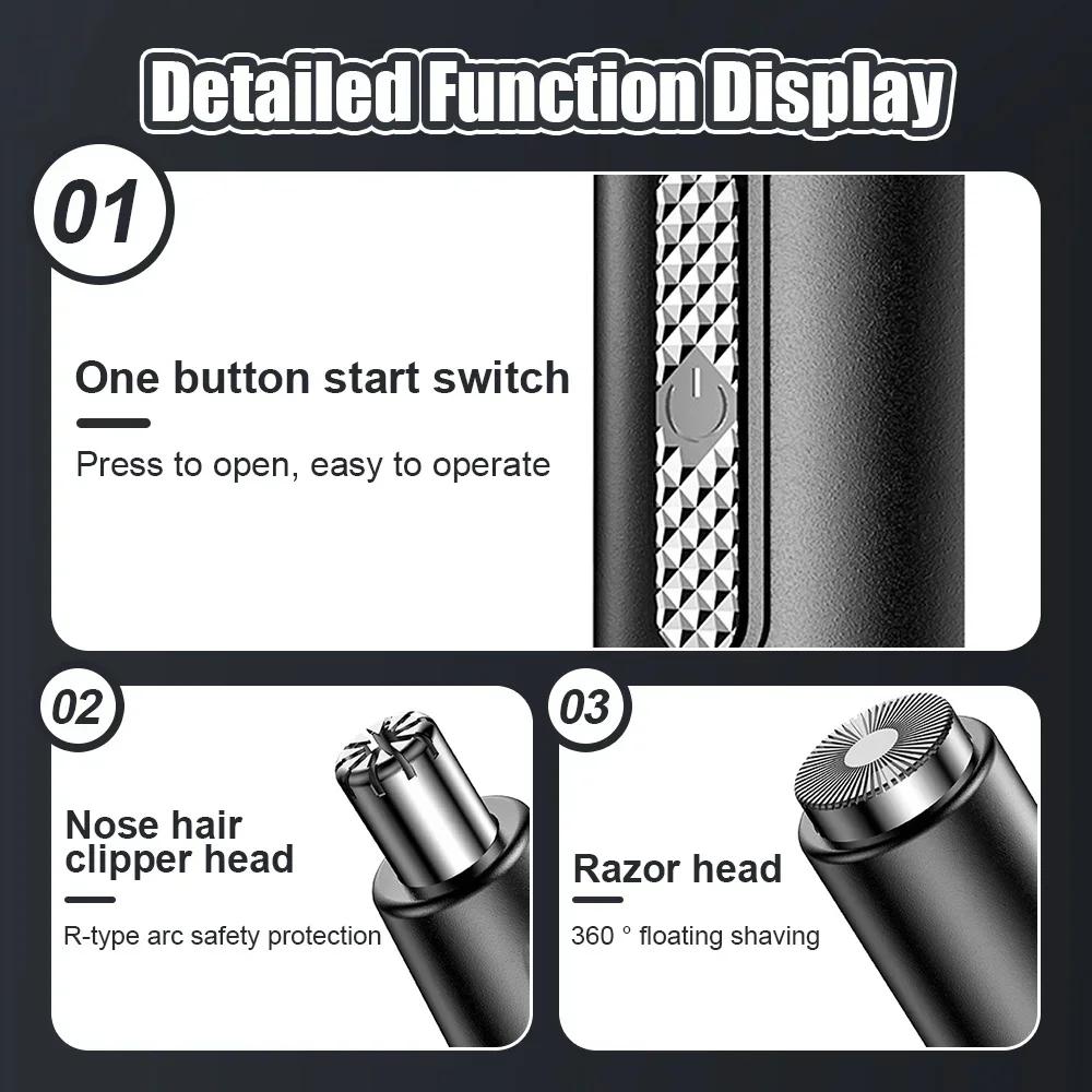 1 Set Electric Nose Hair Clipper Rechargeable Multi-kinetic Shaving Two-in-one Unisex Fully Automatic Washable Shaving Nose Trimmer