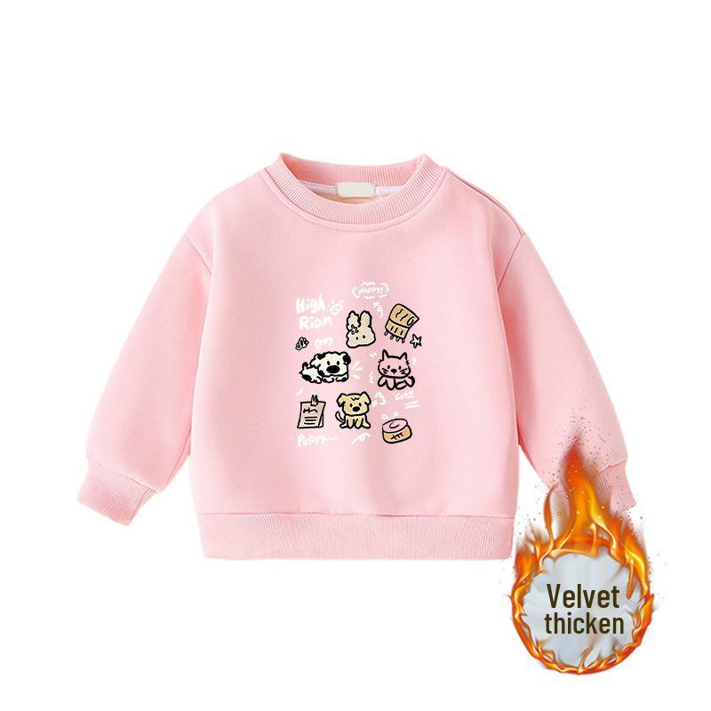 Child's Warm Cartoon Sweatshirt: Velvet, Thick, Long-Sleeve, Winter-Ready, Korean Casual Style—No Hood