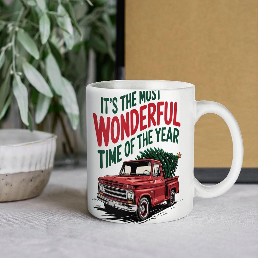 1pc 11oz blank ceramic coffee mug, double-sided printed cup for office team use, glossy white surface, stable base, practical daily drinkware