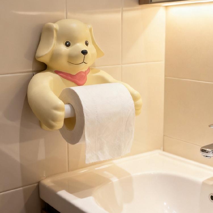 Dog Shaped Bathroom Tissue Dispenser Wall Mountable Space Saving Solution With Strong Adhesive Backing
