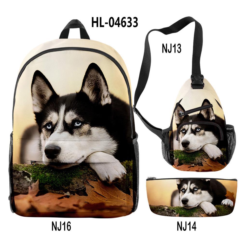 Classico Novità Strano Divertente Cool Husky Stampa 3D 3pz/Set alunno Zaini Scolastici Zaino per Viaggio per Laptop Borsa da Petto Astuccio
