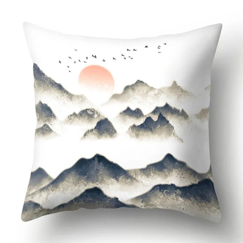 Ink Landscape Painting Pillowcase Bedroom Room Home Decoration Office Seat Living Room Sofa Cushion Cover 45x45cm